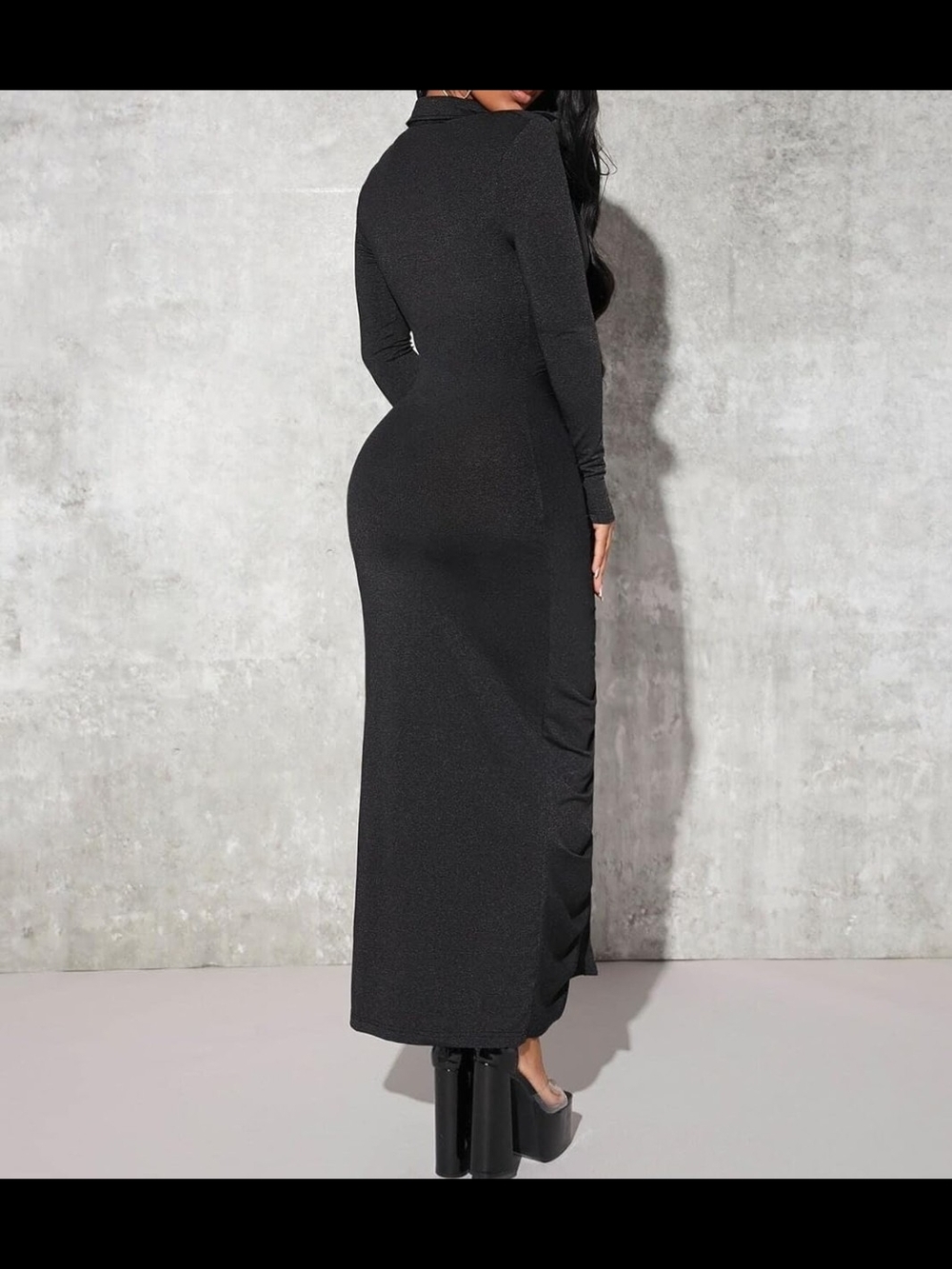 Boohoo Black Long Sleeve Maxi Dress
